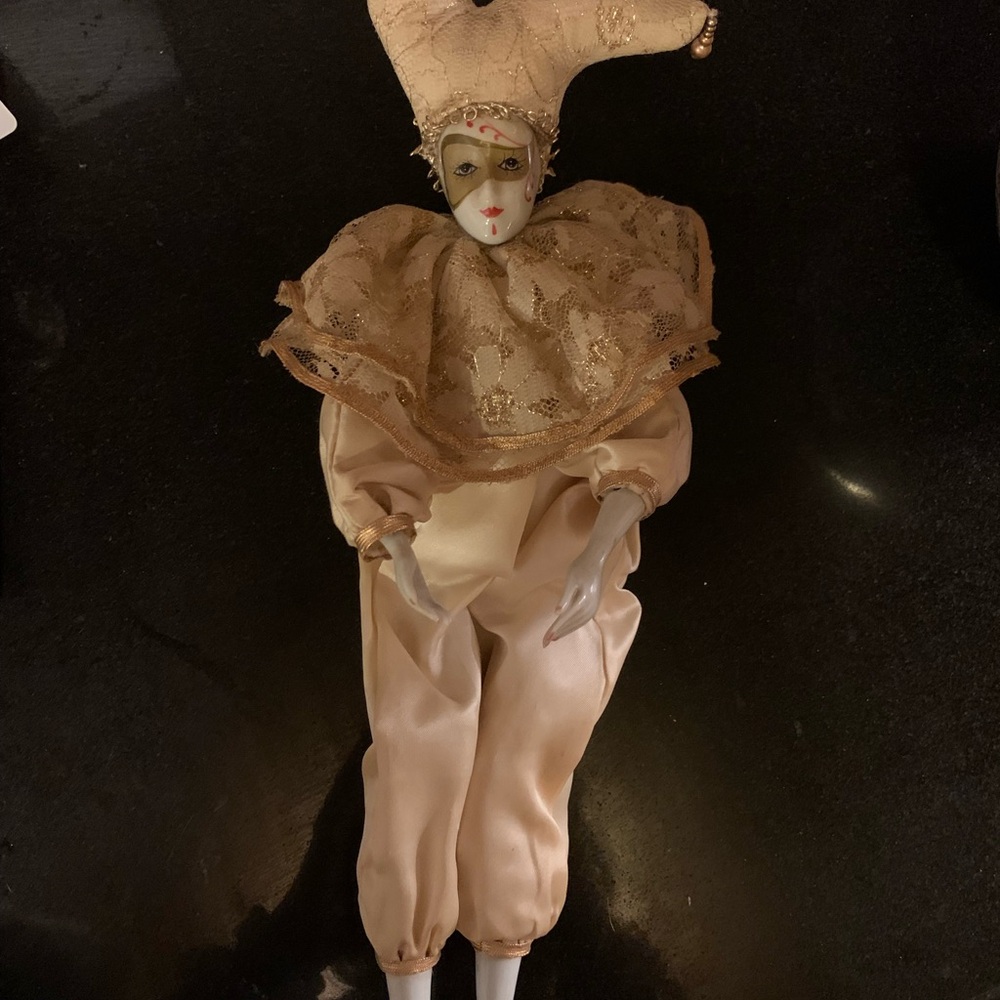 Elegant Harlequin Doll with Gold Accents